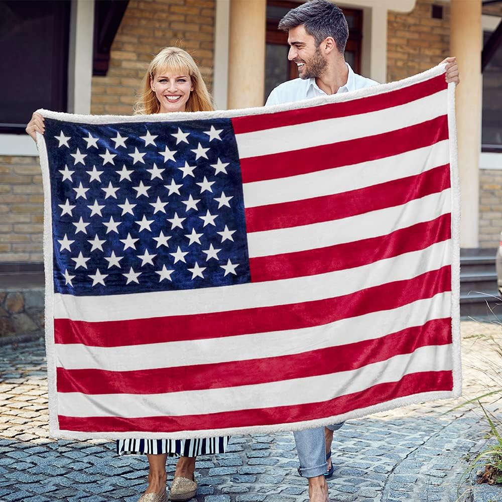 Pavilia Patriotic Blanket - American Flag Throw Blanket for Sofa Couch Bed, Soft Microfiber Sherpa Fleece Reversible, USA Military Veteran July 4th Gift - 50 x 60 Inches
