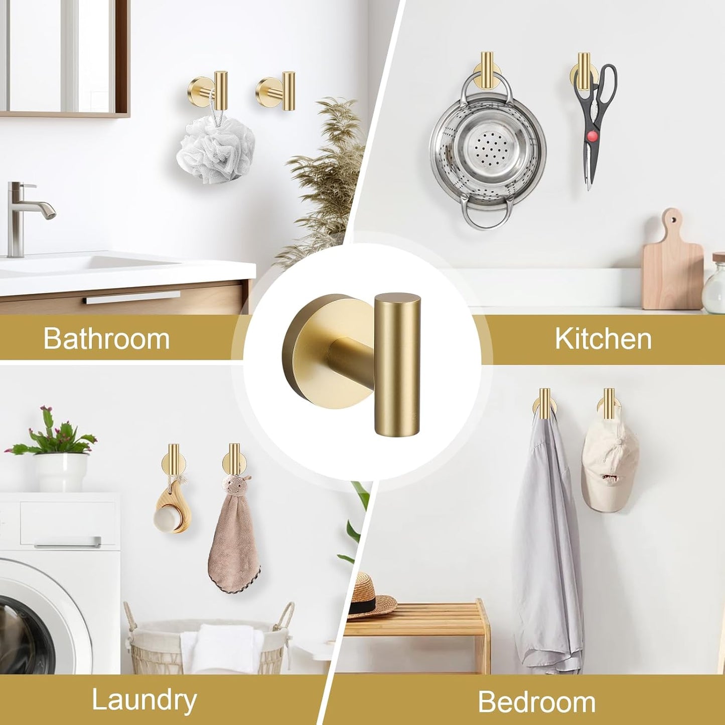 Brushed Gold Bathroom Hardware Set, 5 Pieces Gold Towel Bar Bathroom Accessories, Upgraded Toilet Paper Holder with Shelf Set, 23.6 Inch Towel Rack Towel Holder for Bathroom Wall