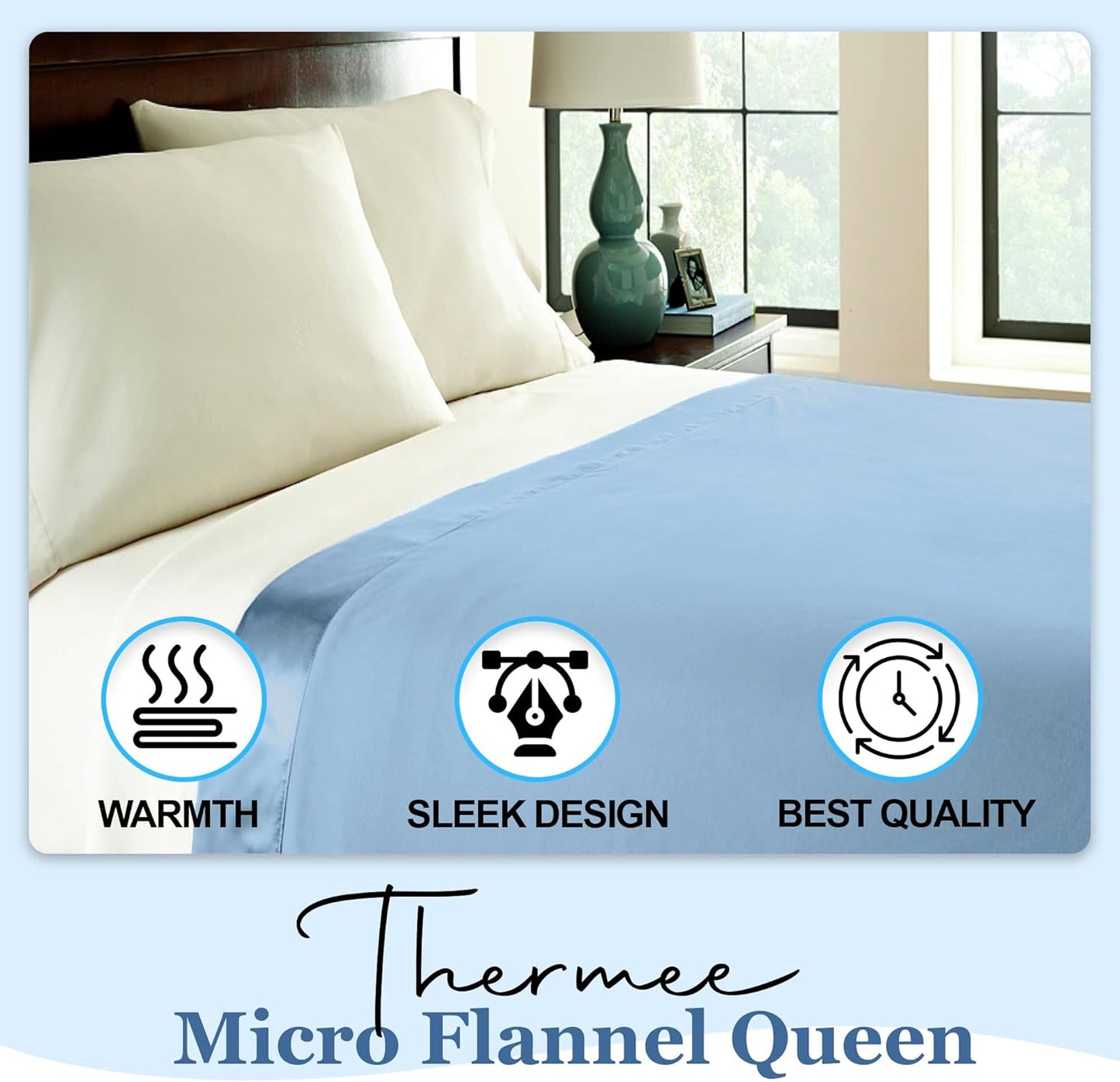 Thermee Micro Flannel King Size Blankets, Lightweight All Seasons Cozy Blanket, Throw Blankets for Home and Living Room, Comfy & Soft Blanket for Couch, Machine Wash, No Pilling - Cornflower Blue