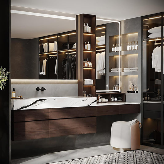 Bathroom Vanity with Sink - Luxury Bathroom Sink Cabinet, Floating Vanity with Smart Defogging Mirror & Storage Drawer, Multi-Layer Solid Wood Panel - Complete Accessories (64")
