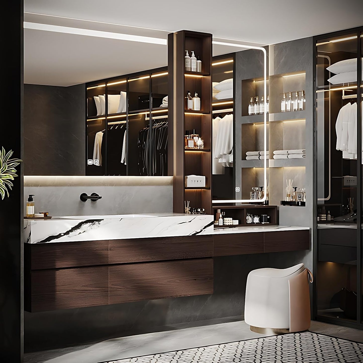 Bathroom Vanity with Sink - Luxury Bathroom Sink Cabinet, Floating Vanity with Smart Defogging Mirror & Storage Drawer, Multi-Layer Solid Wood Panel - Complete Accessories (76")