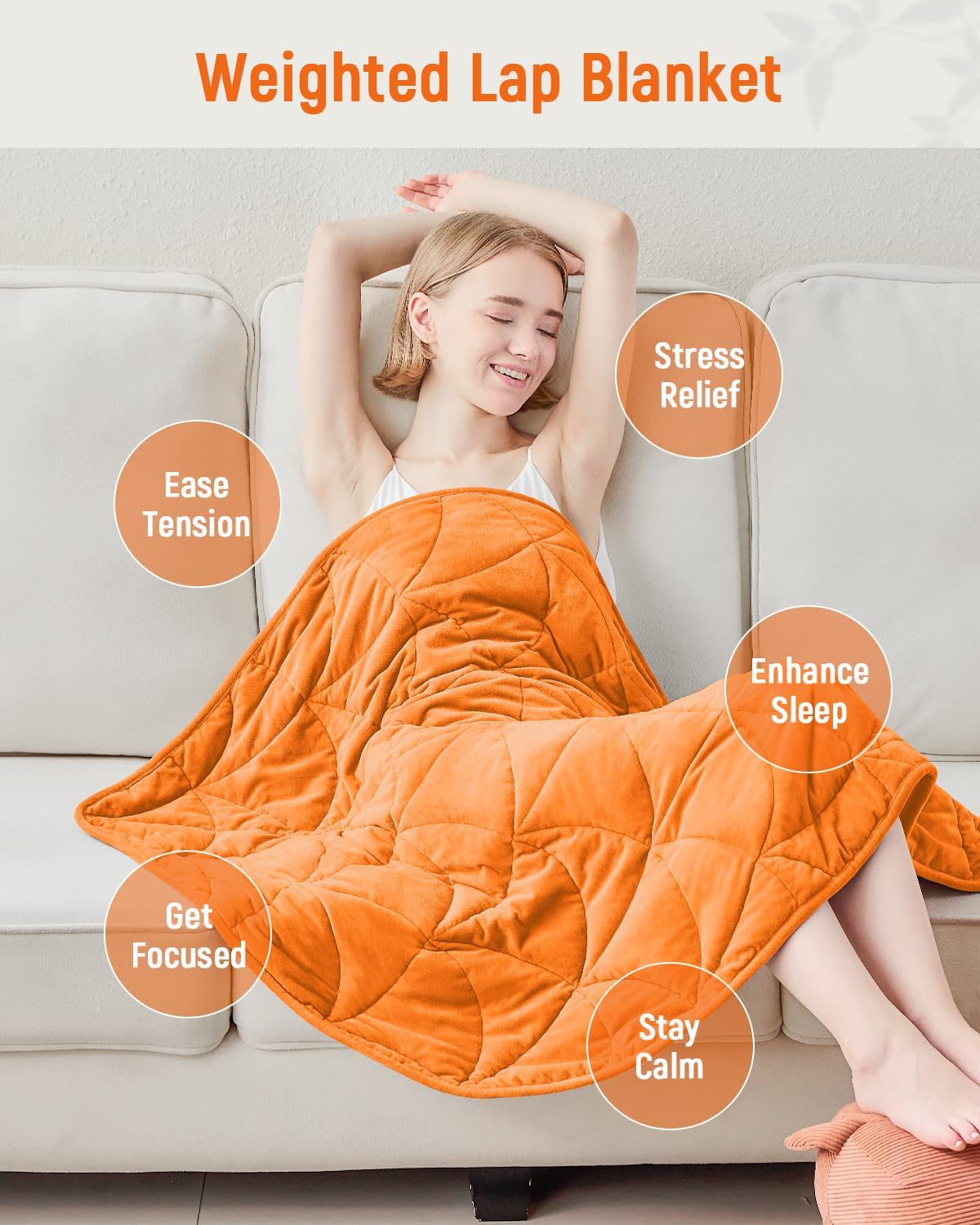 Weighted Lap Blanket 7 lbs for Adults, Luxury Soft Small Weighted Blanket, Compact Portable Weighted Lap Pad for Relaxation, Sleeping, Travel, All-Season Use, Bright Orange, 40" x 52"