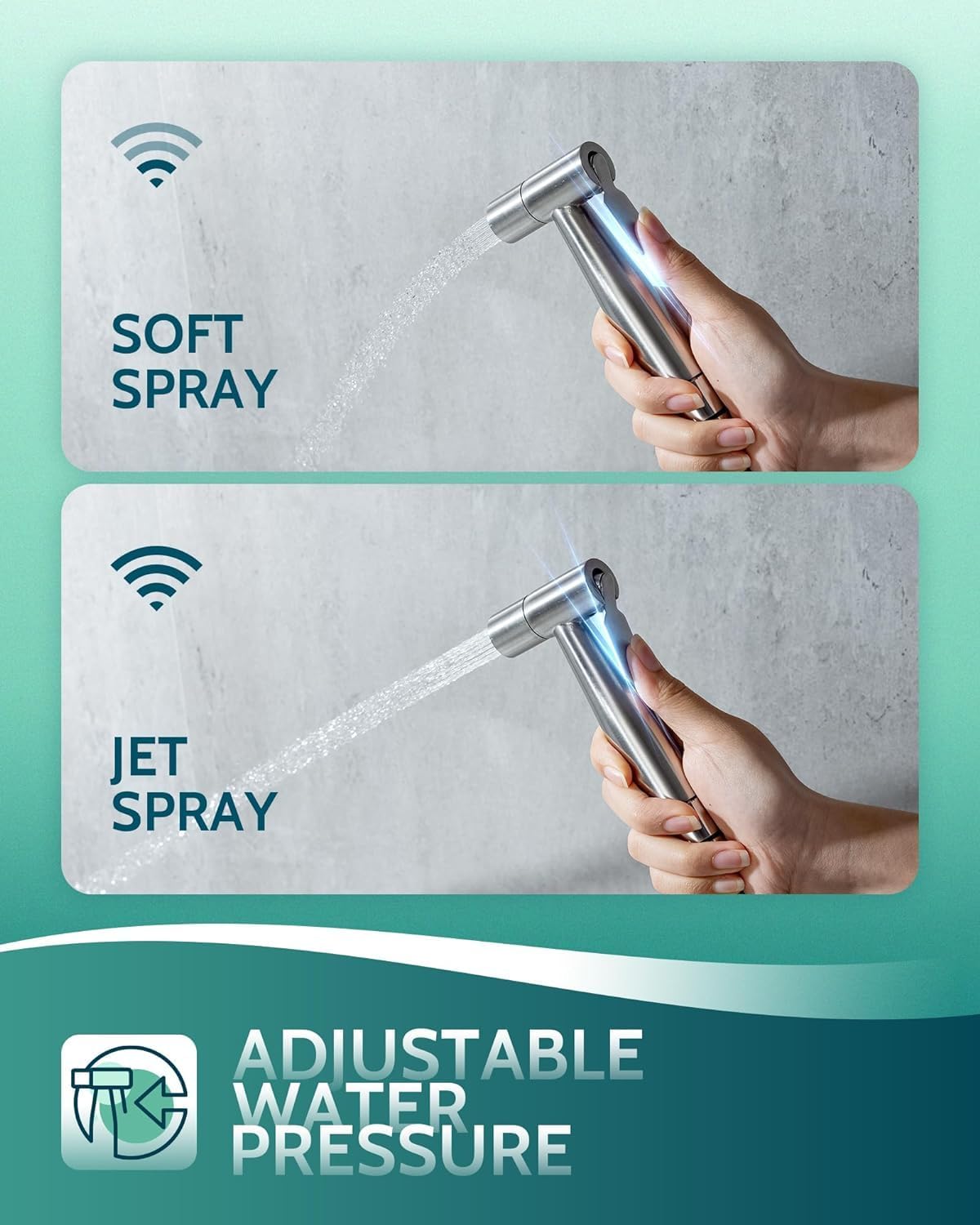 Handheld Toilet Bidet Sprayer for Toilet-Adjustable Water Pressure Control with Bidet Hose for Feminine Wash, Stainless Steel Brushed Nickel Cloth Diaper for Baby Wash (Stainless Steel, 3 Pack)