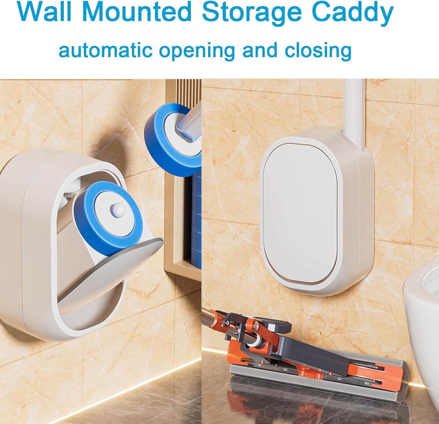 Wall Mounted Disposable Toilet Brush and Holder Toilet Bowl Cleaner with 18 pcs Refills Sponges Pad Replacement Brush Heads (1x Toilet Brush + 18 pcs Refills)