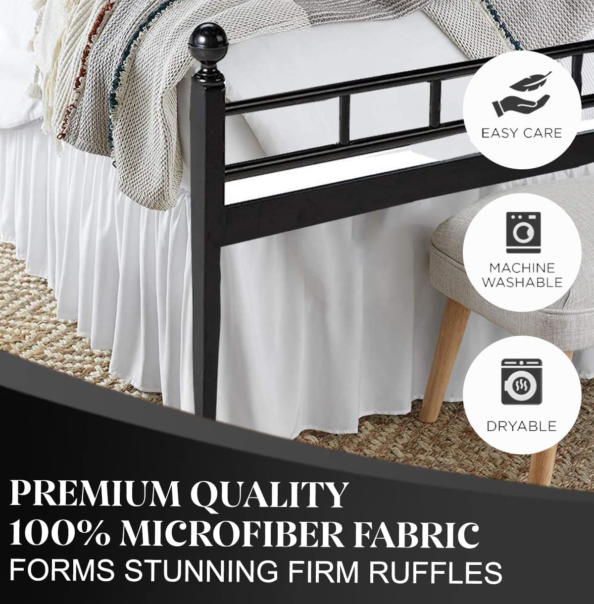 Ruffled Bed Skirt with Split Corners, White, Queen 18 Inch Drop Bedskirt, Hotel Quality Brushed Microfiber Wrinkle Free Dust Ruffle Bed Skirt Queen Size