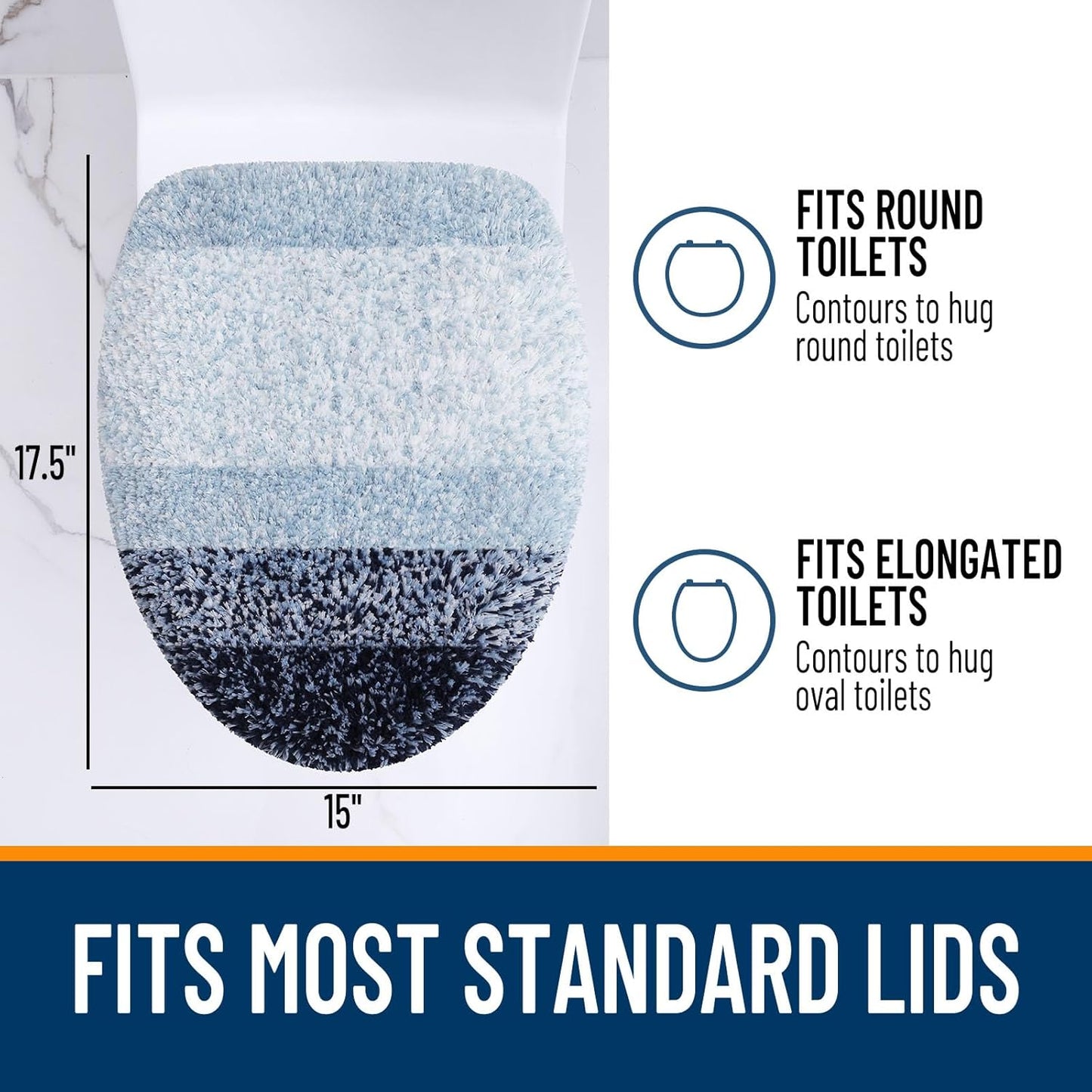 OLANLY Soft Microfiber Bathroom Toilet Lid Cover, Machine Washable Covers, 17.5x15, Stays in Place Rubber Backing, Fits Most Round, Elongated and Oblong Lids, Accessories Decor, Dark Blue