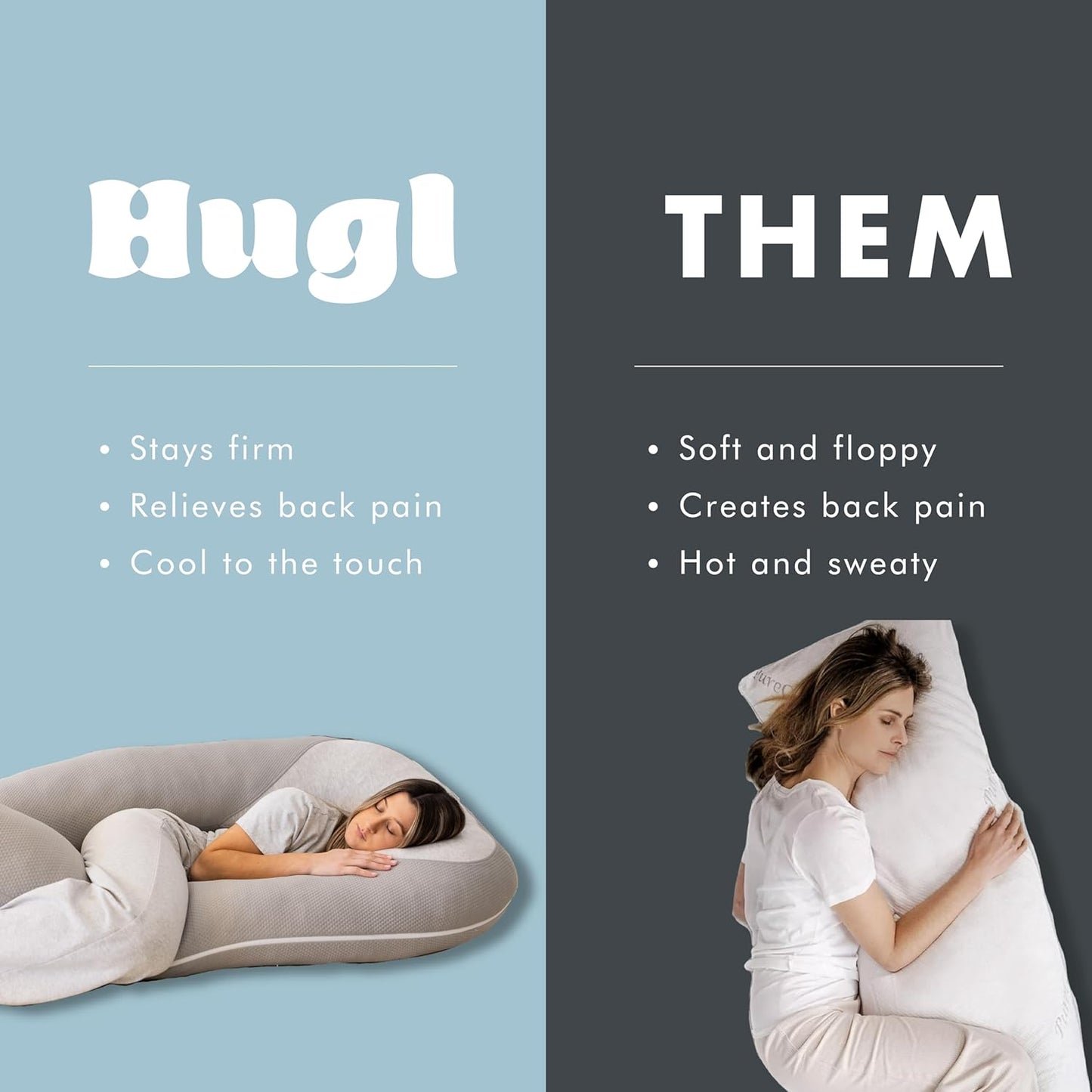 Plufl Hugl Cooling Body Pillow for Adults Made with Memory Foam | U Shaped Maternity Pillows Great for Side Sleepers & Pregnant Women | Washable Cover | White