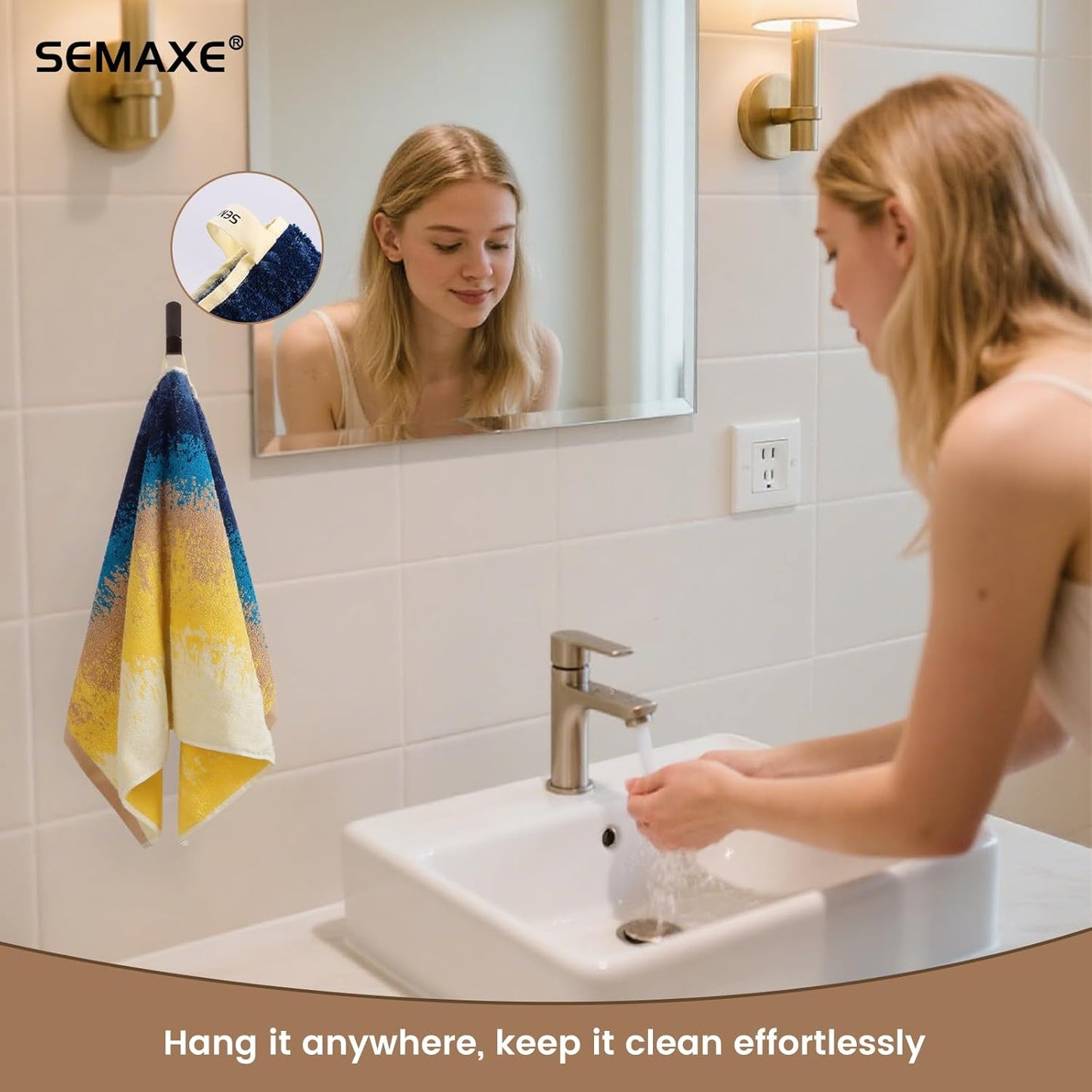 SEMAXE Hand Towels for Bathroom, 100% Cotton Towels with Hanging Loops, Soft and Absorbent, 4 Pack Hand Towel Set for Gym, Shower, Hotel, Spa and Kitchen, Colorful Towel - Beach Collection