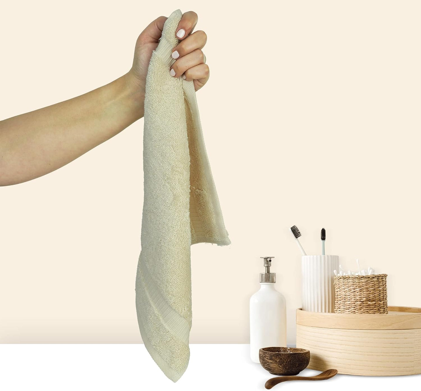 Chakir Turkish Linens 100% Cotton Premium Turkish Towels for Bathroom | 13'' x 13'' (6-Piece Washcloth, Beige)