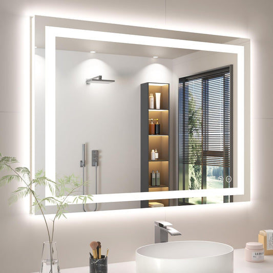 40X30 LED Bathroom Mirror with Lights, Anti-Fog, Backlit + Front Lit, Lighted Bathroom Vanity Mirror for Wall, Memory Function, Dimmable, Tempered Glass, Shatter-Proof, ETL Listed