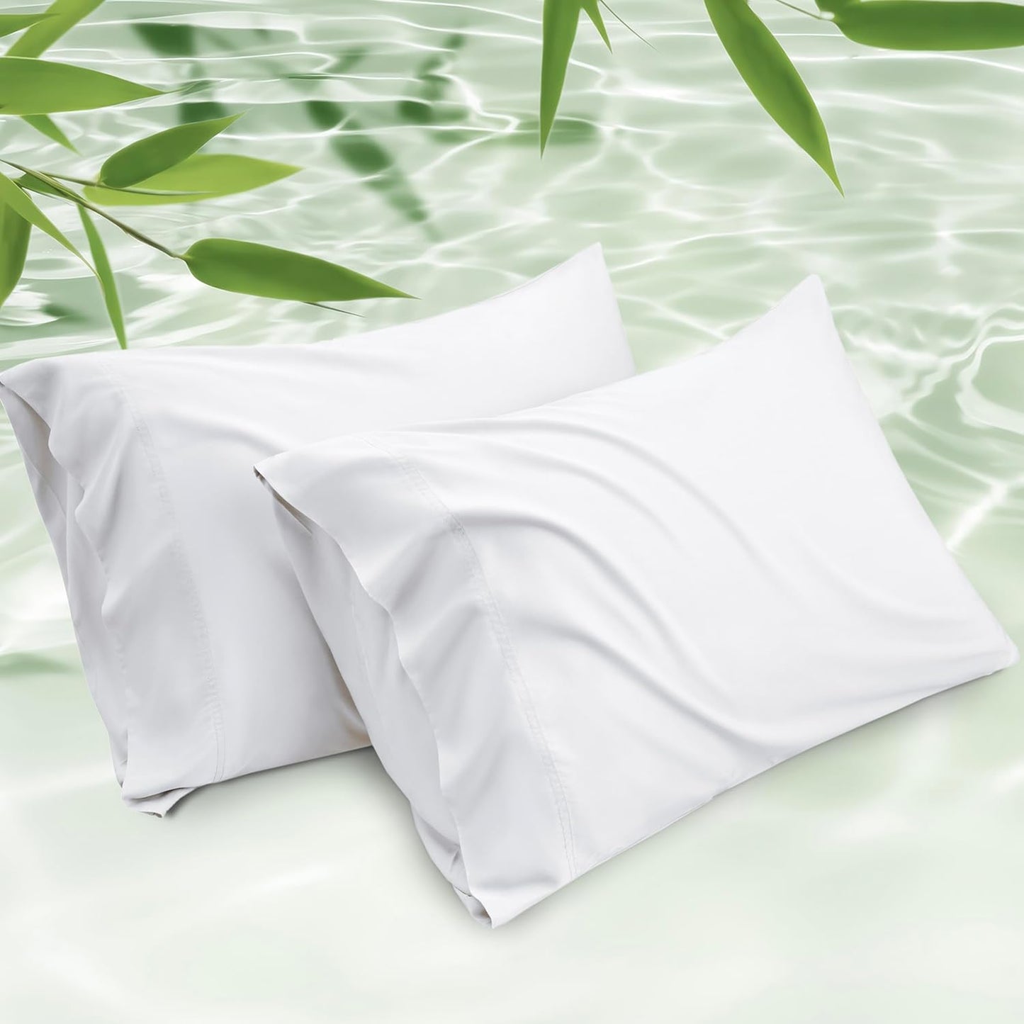 Bedsure Pillow Cases Standard Size, Cooling Pillow Cases, Rayon Derived from Bamboo White Pillowcases Standard Set of 2, Breathable & Soft Bedding Pillow Covers with Envelope Closure, 20x26 Inches