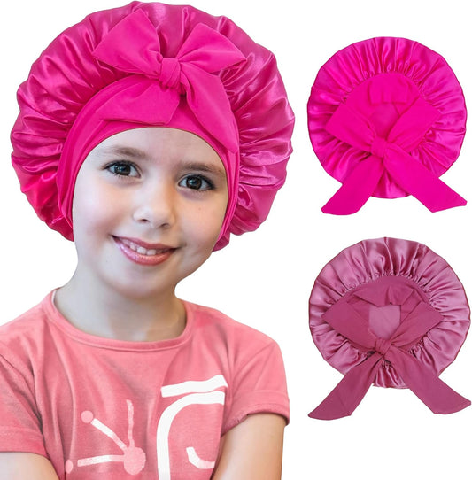 2 PCS Kids Bonnets for Girls, Silk Bonnet for Kids, Satin Bonnet for Sleeping, Baby Toddler Tie Bonnet Sleep Cap