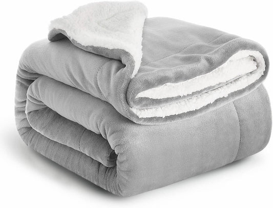 IR Imperial Rooms Sherpa Fleece Throw Blanket Twin Size for Couch - Thick and Warm Fluffy Blankets for Winter, Soft and Fuzzy Twin Blanket for Bed and Sofa, Light Grey, 60x80 Inches