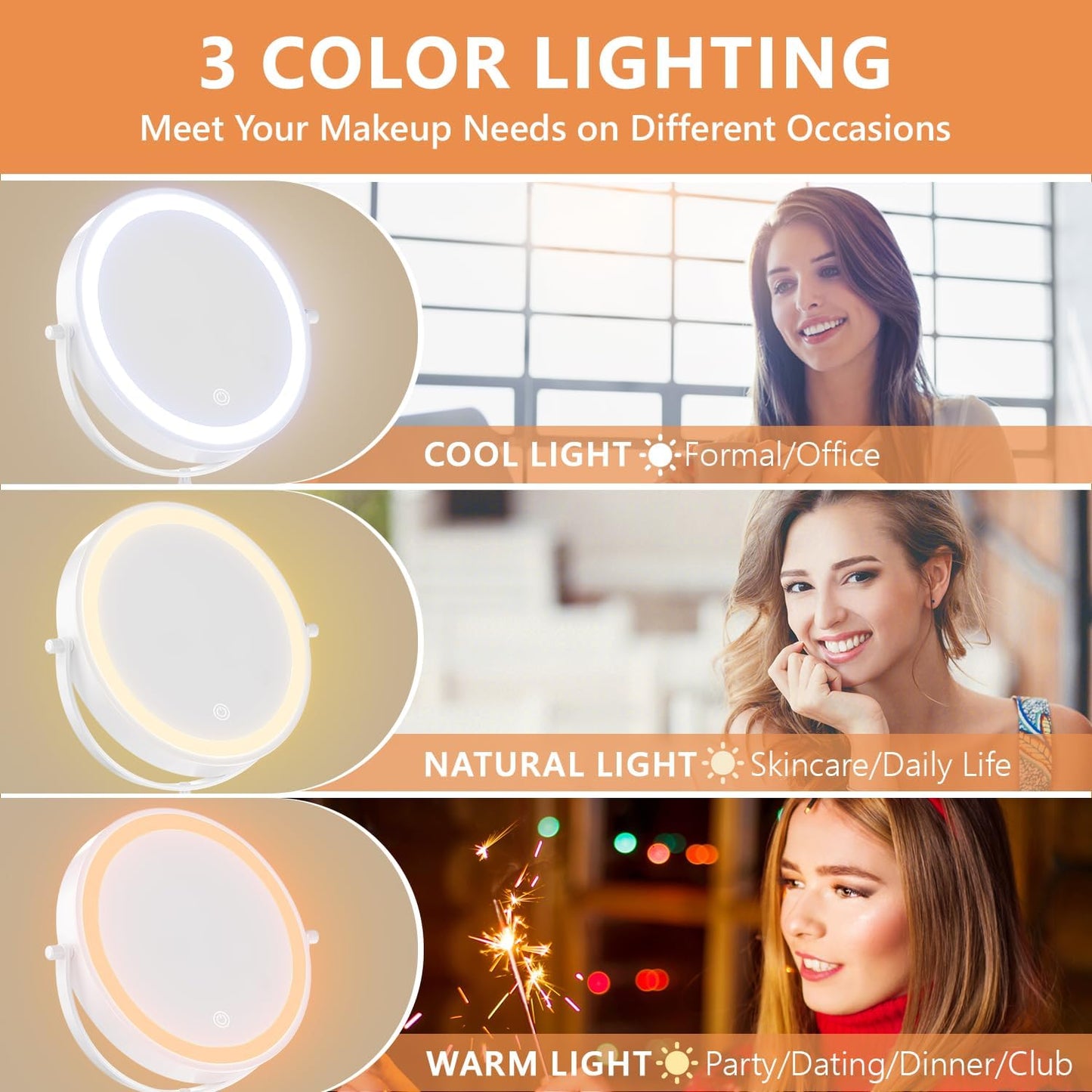 1X/20X Wall Mounted Makeup Mirror with Light, 8" Rechargeable Double-Sided Magnifying Mirror, Vanity Mirror Dimmable 3 Color Light, 360° Extension Rotation Foldable 14.5 Inch Arm for Bathroom