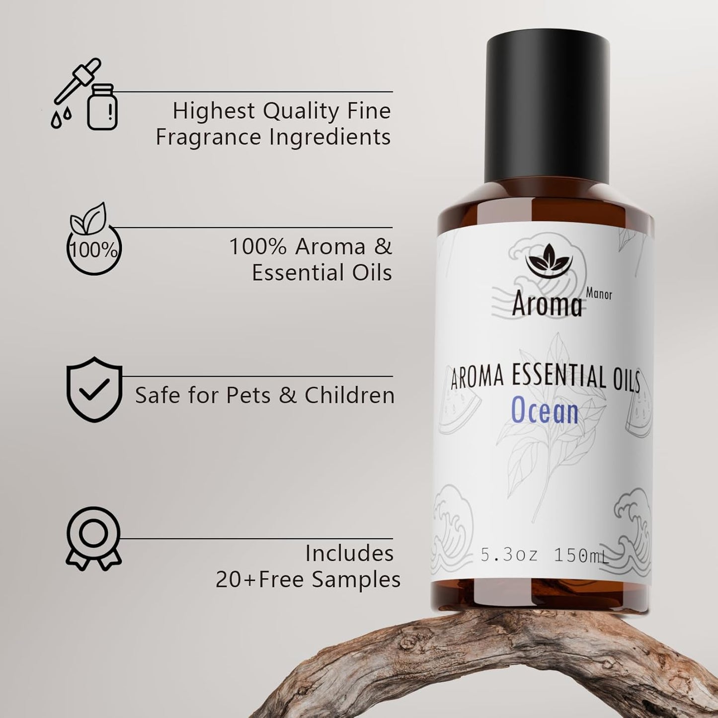 Aroma Diffuser Oil - Ocean - Aroma Fragrance Diffuser Oils, Aromatherapy Scents Neroli, Watermelon & Amber, Long-Lasting Air Fresheners, Enjoy Essential Oil Infused Atmosphere - 5.3 fl oz (150mL)