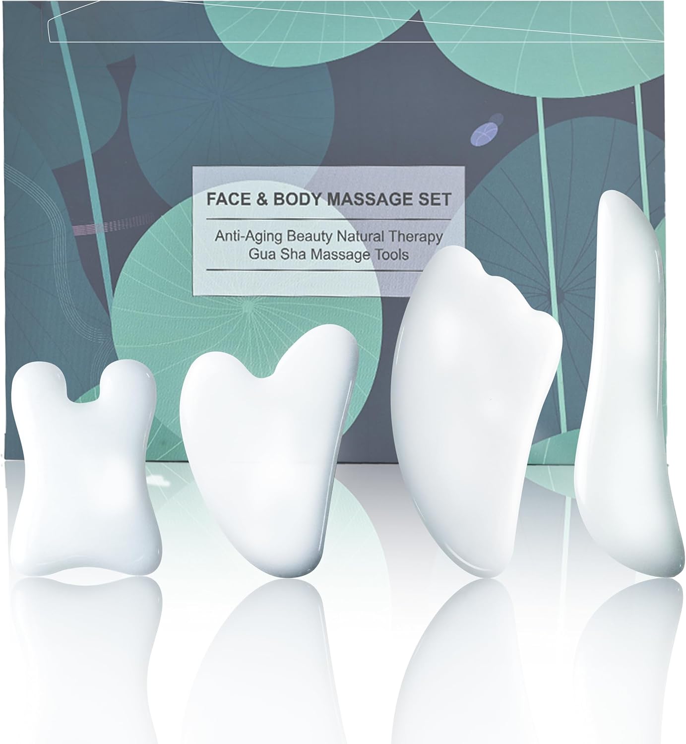 Rena Chris Guasha Massage Tool, 4 Pcs Gua Sha Facial Tool, Guasha Board for SPA Acupuncture Therapy Trigger Point Treatment, Gua Sha Scraping Massage Tool（White）