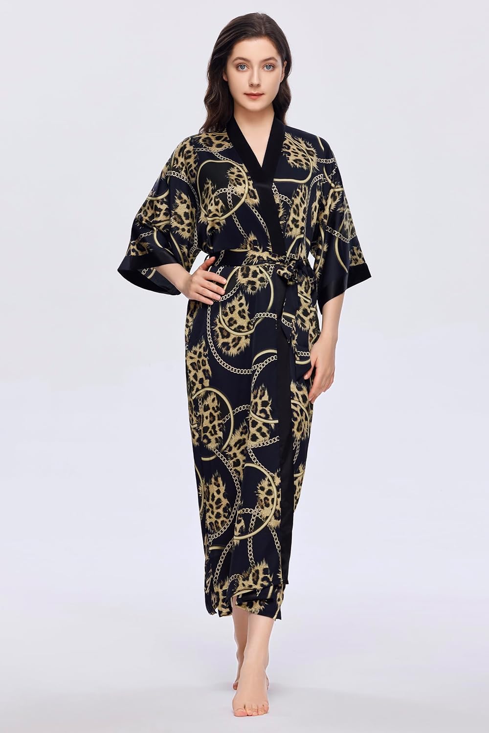 PRODESIGN Kimono Robe for Women - Long Satin Sleepwear Silky Kimono Cover-Up Nightgown Japanese Bathrobe Loungewear Blouse