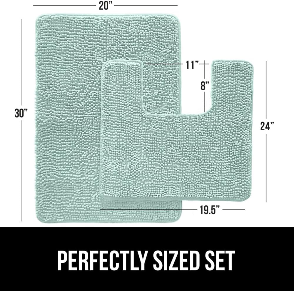 GORILLA GRIP Bathroom Rug Sets, Soft Chenille 2 Piece Area Rugs Set, Toilet Base Mat and 30x20 Carpet, Absorbent Microfiber Washable Mats Dry Quickly, Home Décor and Bath Room Accessories, Seablue