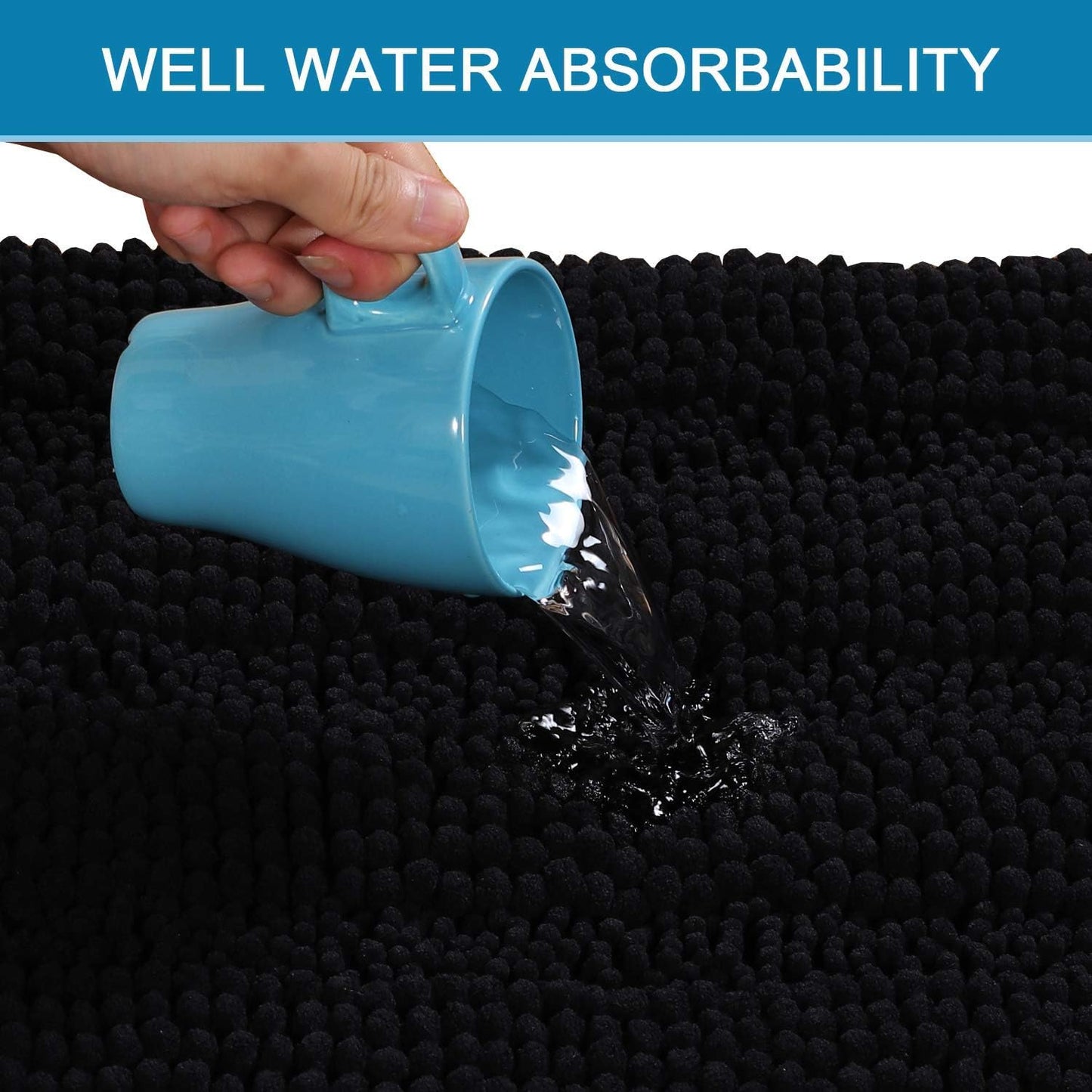 H.VERSAILTEX Bathroom Rugs Bath Rug Set 2 Piece Bathroom Contour Rug Toilet Mat Sets Non Slip Contour Bath Rug Ultra Thick Water Absorbent Striped Bath Mats Washable(36" x 24" Plus 20" x 24" U, Black)