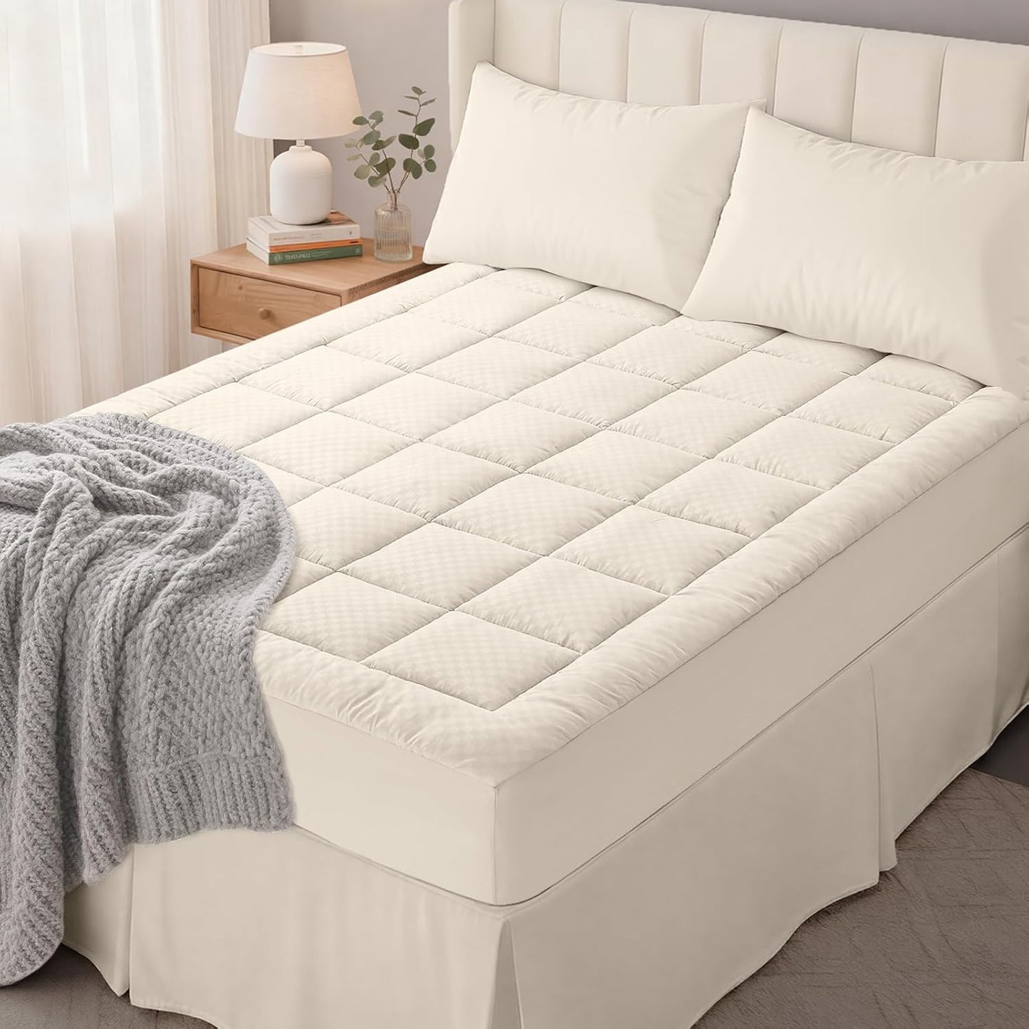OLANLY California King Quilted Fitted Mattress Pad – Soft Pillow Top Mattress Topper, Down Alternative Fill, Cooling Breathable Mattress Cover, Machine Washable Deep Pocket Mattress Protector, Ivory