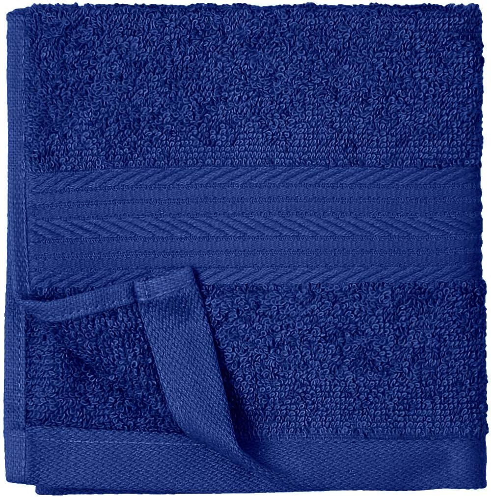 Amazon Basics Cotton Washcloths for Face, Soft, Absorbent, 12-Pack, Navy Blue, 12 Inch x 12 Inch