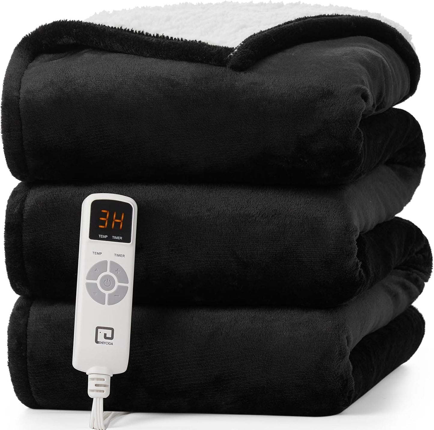 EHEYCIGA Heated Blanket Electric Blanket Full Size - Heating Blanket with 5 Heating Levels & 10 Hours Auto Off, Soft Cozy Sherpa Washable Blanket with Fast Heating, 72 x 84 Inches, Black