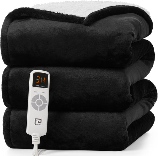 EHEYCIGA Heated Blanket Electric Blanket Full Size - Heating Blanket with 5 Heating Levels & 10 Hours Auto Off, Soft Cozy Sherpa Washable Blanket with Fast Heating, 72 x 84 Inches, Black