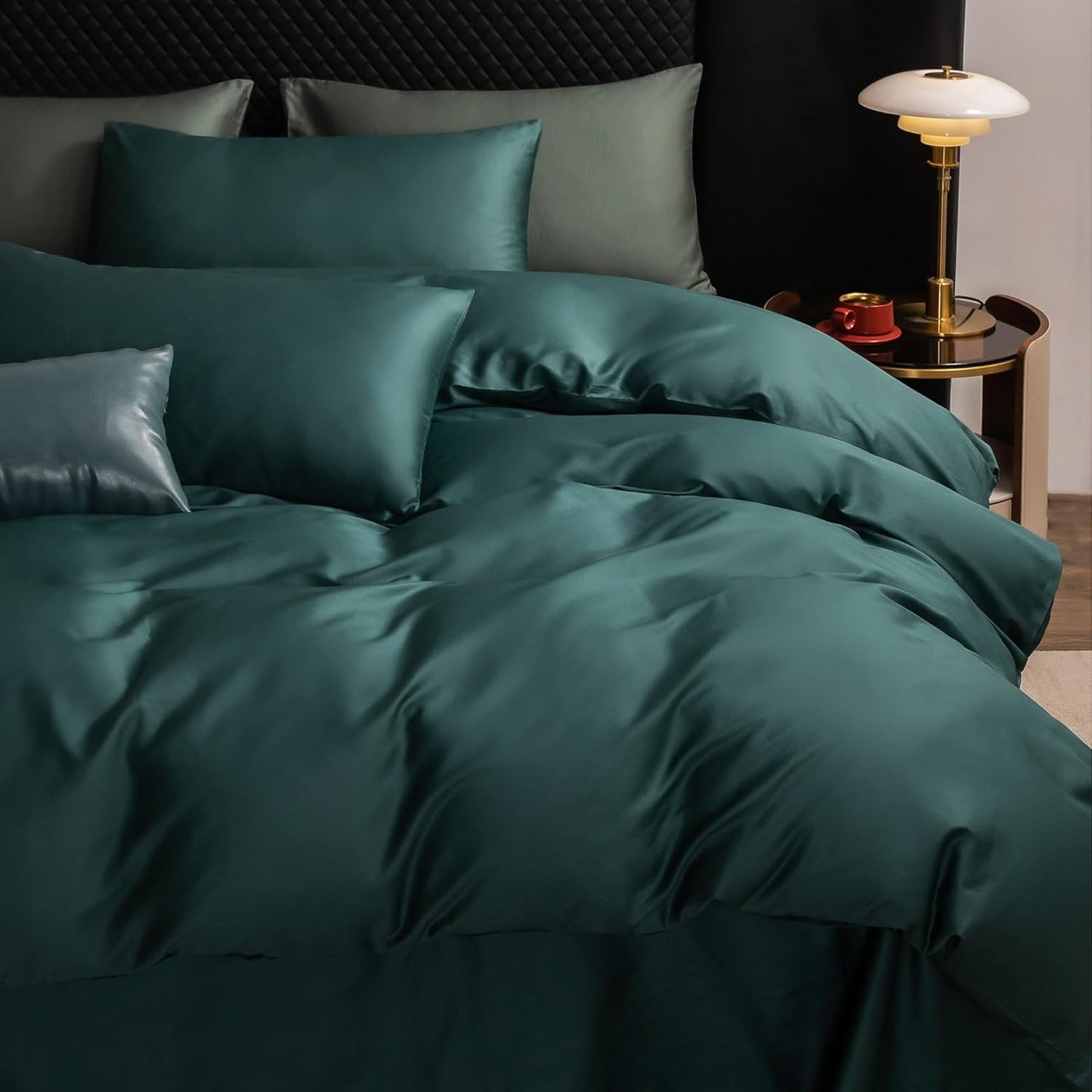 MooMee Duvet Cover Set 100% Extra Long Staple Cotton 600 Thread Count Silky Sateen Smooth Luxury Soft Breathable Durable Hotel Quality Bedding, 3 Pieces (Forest Green, Oversized Queen 98"x98")