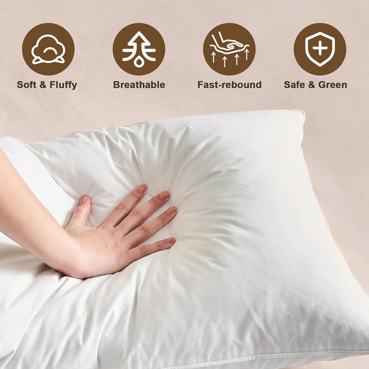BHZ Goose Down Feather Pillows Queen Size Set of 2, Hotel Collection Bed Pillows for Sleeping Medium Firm Soft Support Pillow for Side and Back Sleepers with 100% Cotton Fabric