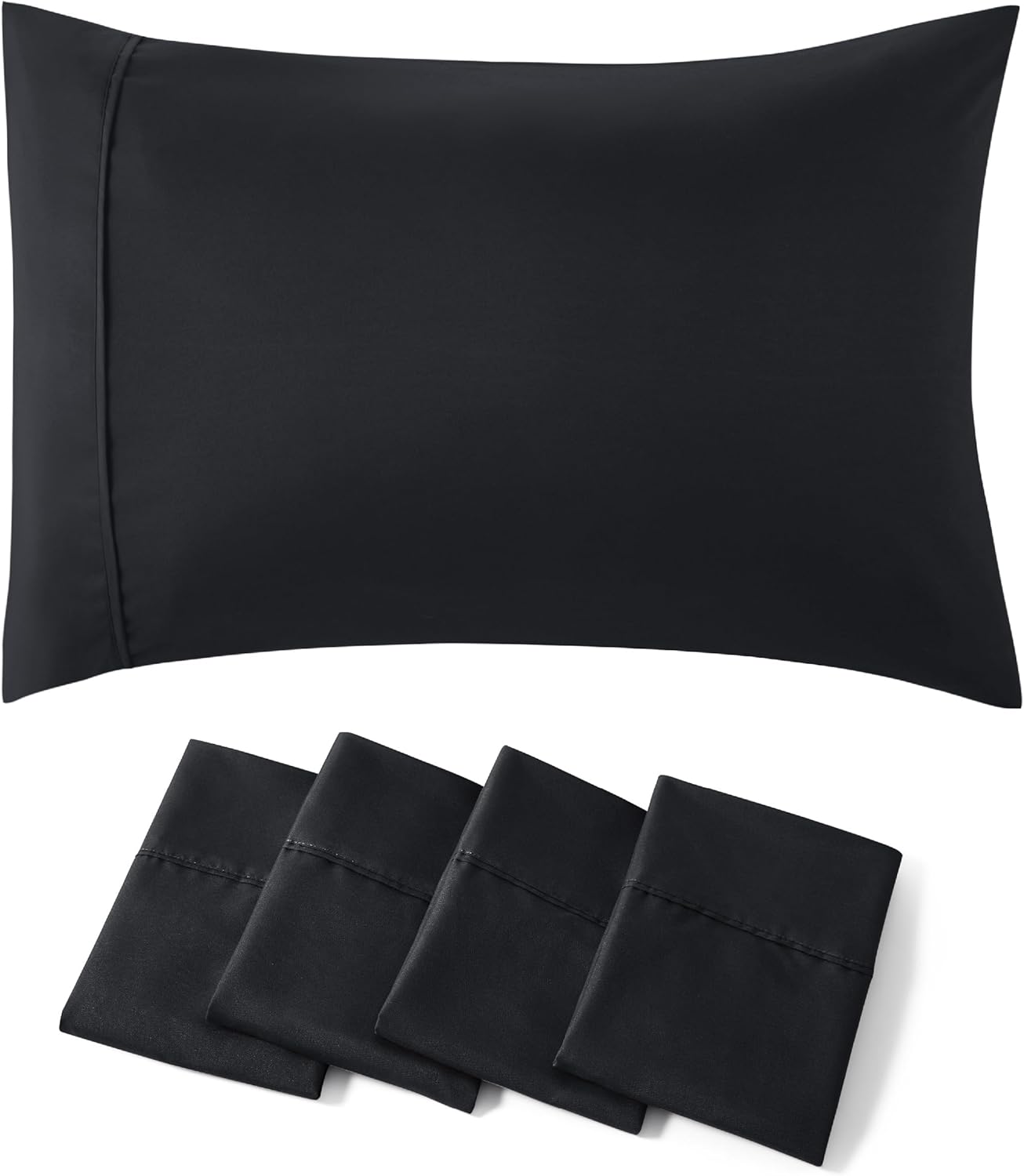 Bedsure Queen Pillow Cases Set of 4 - Black Brushed Microfiber Pillowcases 4 Pack, Super Soft Pillowcase, Pillow Case Covers with Envelope Closure, Wrinkle, Fade and Stain Resistant, 20x30 Inches