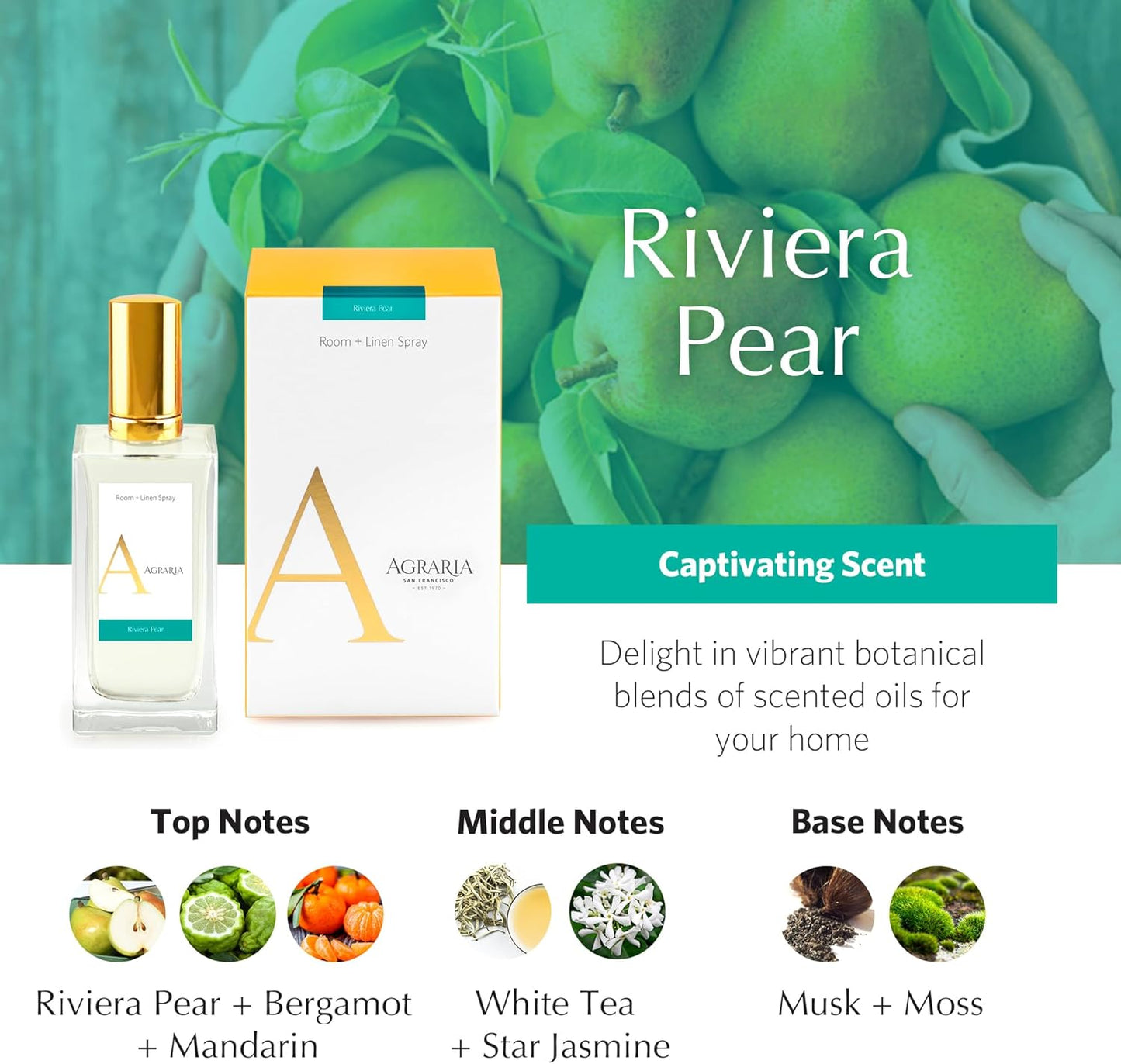 AGRARIA Room and Linen Spray, Luxury Room Fragrance for Clothes, Bed, and More, Essential Perfume Grade Oils Infused Linen Fresh Spray