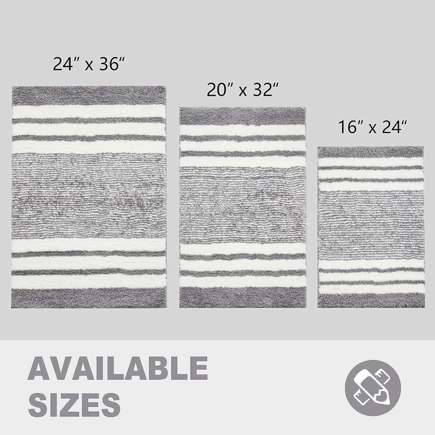 CozeCube Bath mats for Bathroom Non Slip, Fluffy Absorbent Microfiber Bath mat Washable, Aesthetic Bathroom Rugs, Large Grey Striped Bath mat, Grey, 36" x 24"