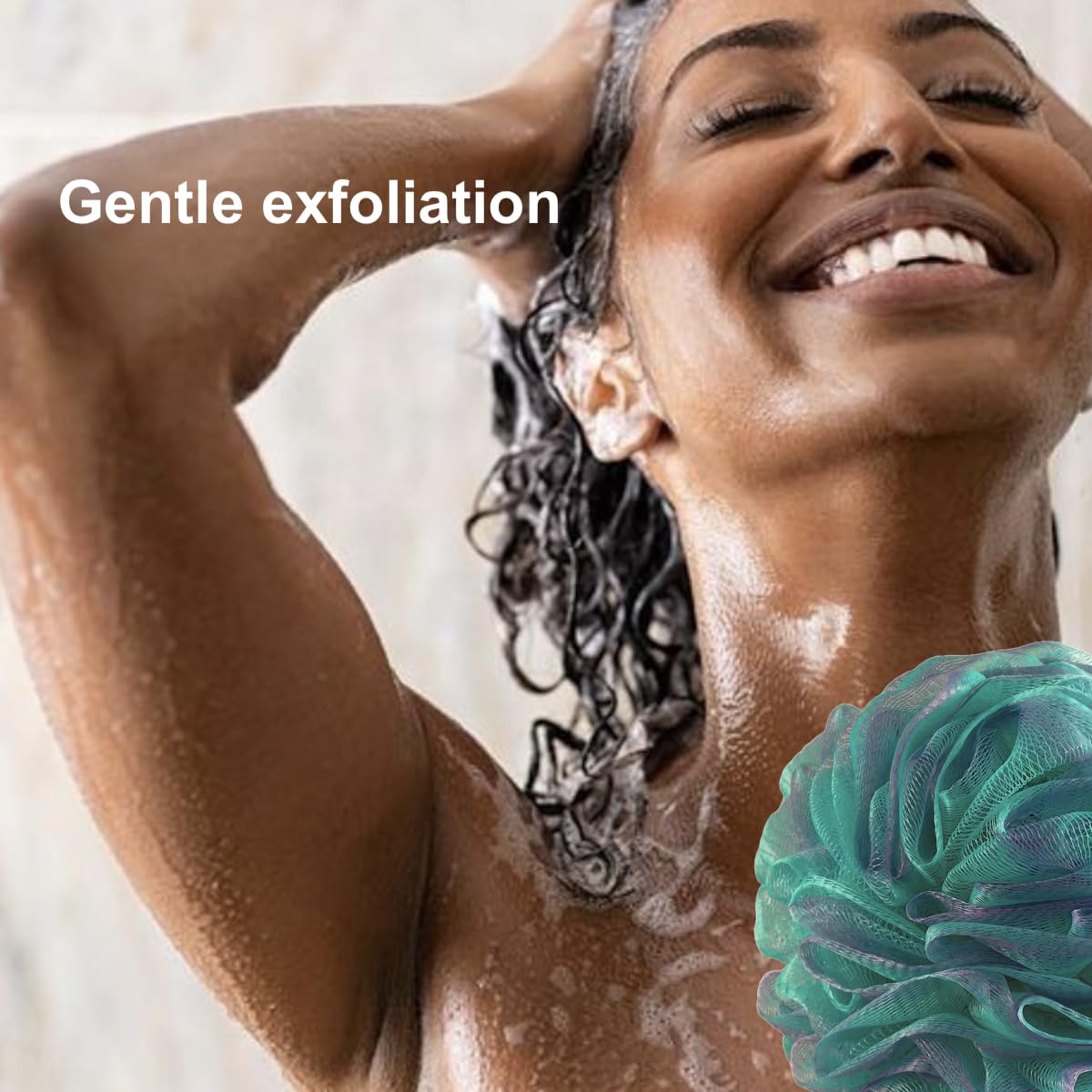 SHOWER BOUQUET Loofah Bath-Sponge XL Swirl-Deep-4-Pack // Extra Large 75g Soft Mesh Net Luffa Loofa Loufa Lufa Puff Set/Exfoliating Body Scrubber for Women and Men - Exfoliate & Soothe Face & Body