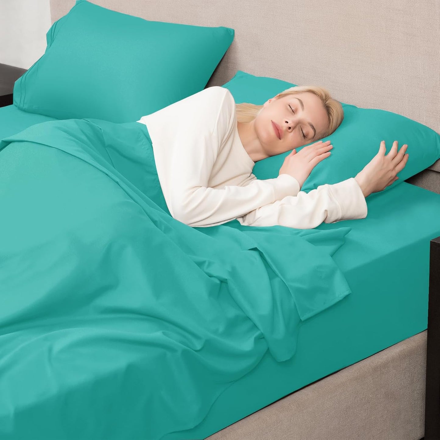 Mejoroom California King 1800 Thread Count Bed Sheets Set, Deep Pocket, Wrinkle & Fade Resistant, Hypoallergenic, 4Pcs Including Fitted & Flat Sheets, Teal