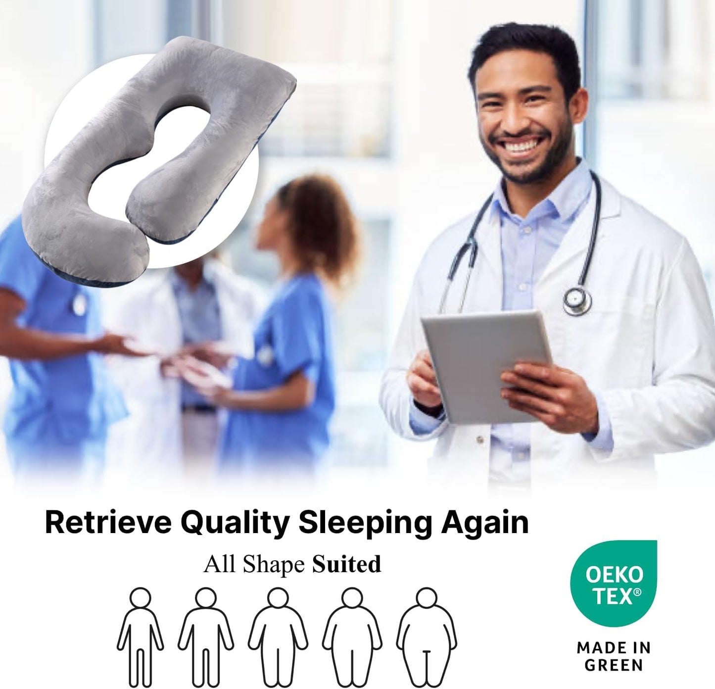 ALLOPERA Pregnancy Pillow, Full Body Maternity Pillow 57 inch, with Removable Washable Cover - Sleep Support for Legs, Back, Neck, Shoulder, HIPS, Belly, Velvet Cover-Grey-Dark Blue