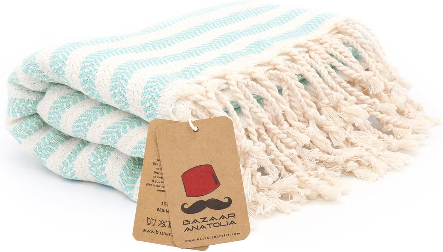 Bazaar Anatolia Turkish Beach Towel – 100% Cotton, Quick Dry, Sand Free Towel for Bathroom, Travel, Camping – Oversized 71x39 Inches – Arpa Mint