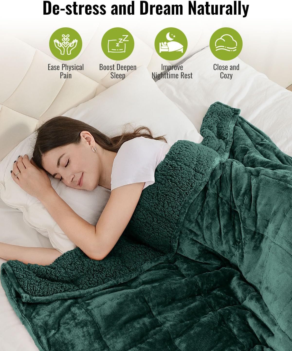 Uttermara Weighted Blanket for Adults, Queen Size Heavy Blanket with Reversible Soft Shiny Velour Fleece and Cozy Warm Sherpa for Couch Bed, Calming and Relaxing, 60 x 80 inches 20 lbs in Green