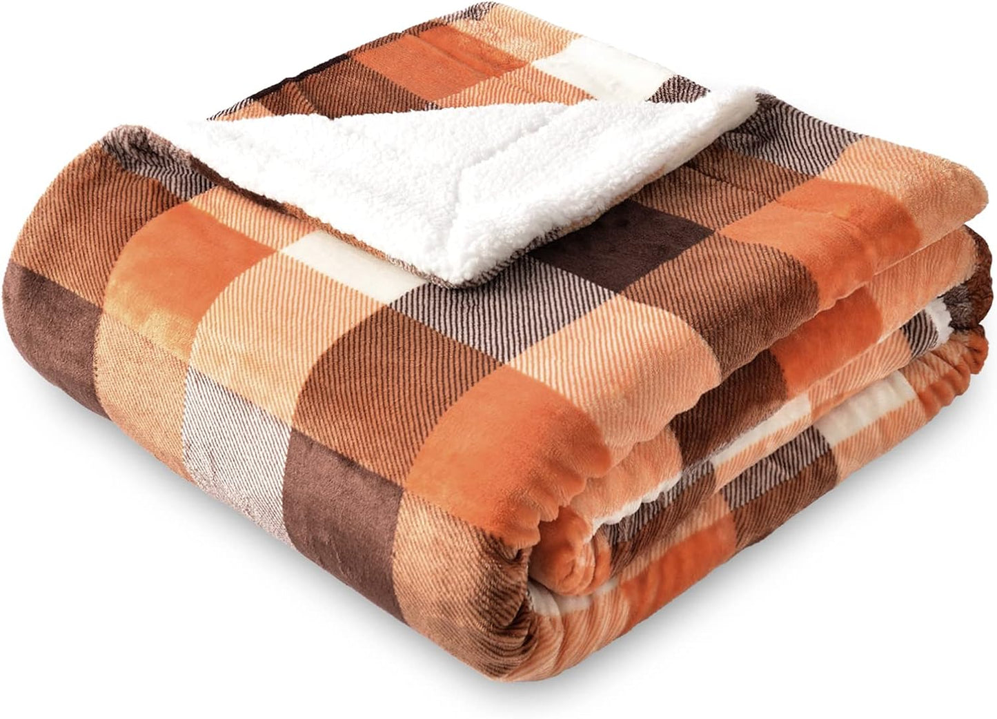 SOCHOW Buffalo Plaid Sherpa Fleece Throw Blanket, Double-Sided Checkered Super Soft Luxurious Bedding Blanket 50 x 60 inches, Orange