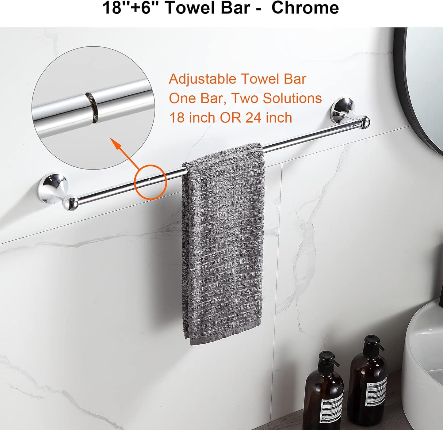 BGL Bathroom Hardware Set Chrome Adjustable Expandable Bath Towel Bars Bathroom Accessory Set Towel Racks 8-Pieces Wall Mount