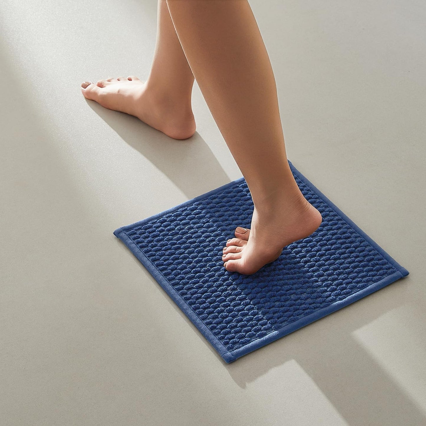 Small Bathroom Rugs Non Slip Washable Bath Rugs Super Absorbent Bathroom Rug Thin Quick Dry Low Pile Bath Mats, Navy Blue 12"x12"
