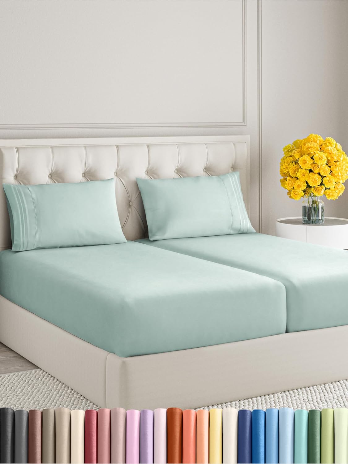 Split King Size 5 Piece Sheet Set - Extra Soft, Breathable And Cooling Sheets - Hotel Luxury Bed Sheets for Women & Men - Deep Pockets, Easy-Fit & Wrinkle-Free Sheets - Light Teal Oeko-Tex Bed Sheets
