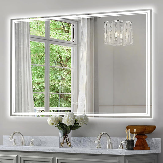 48x30 Inch LED Bathroom Mirror with Frontlit & Backlit（Independent Control）, Lighted Mirror for Bathroom Wall with 3-Color Dimmable & Anti-Fog, Vanity Mirror with Lights
