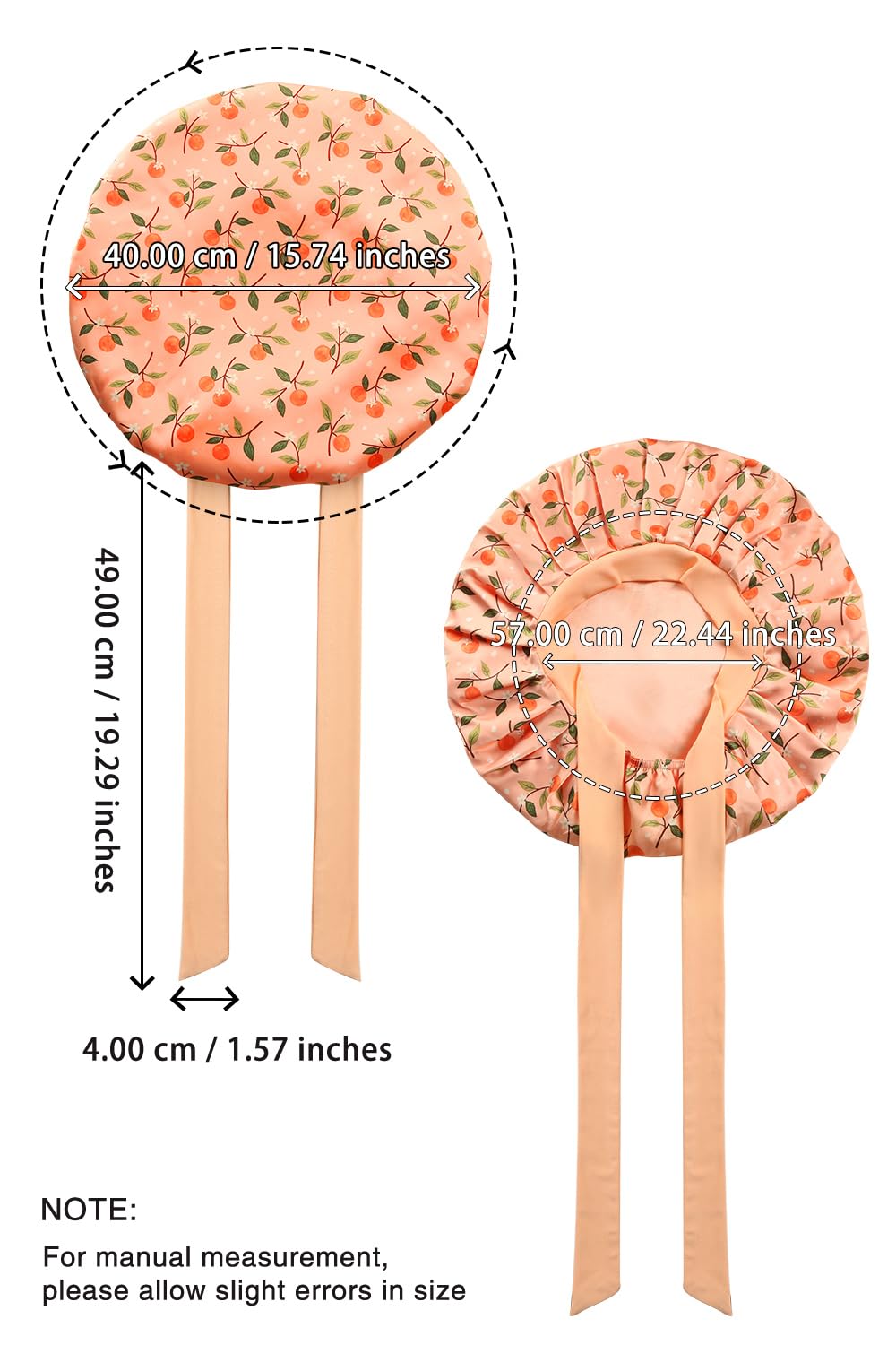 Floral Satin Bonnet For Sleeping Women Double Layer Pleated Design Adjustable Shower Cap For Curly Hair Orange