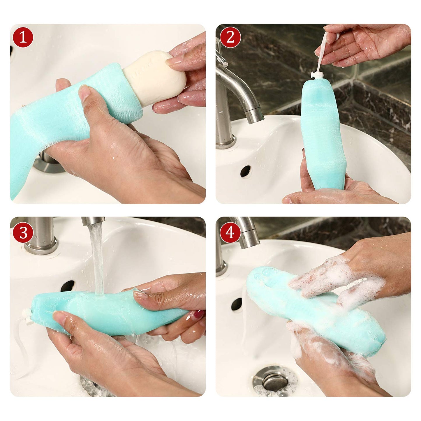 Boao Mesh Soap Bar Loofah Exfoliating Mesh Soap Saver Bag Pouch Bubble Foam Net for Body Facial Shower Cleaning Tool(10 Pieces)