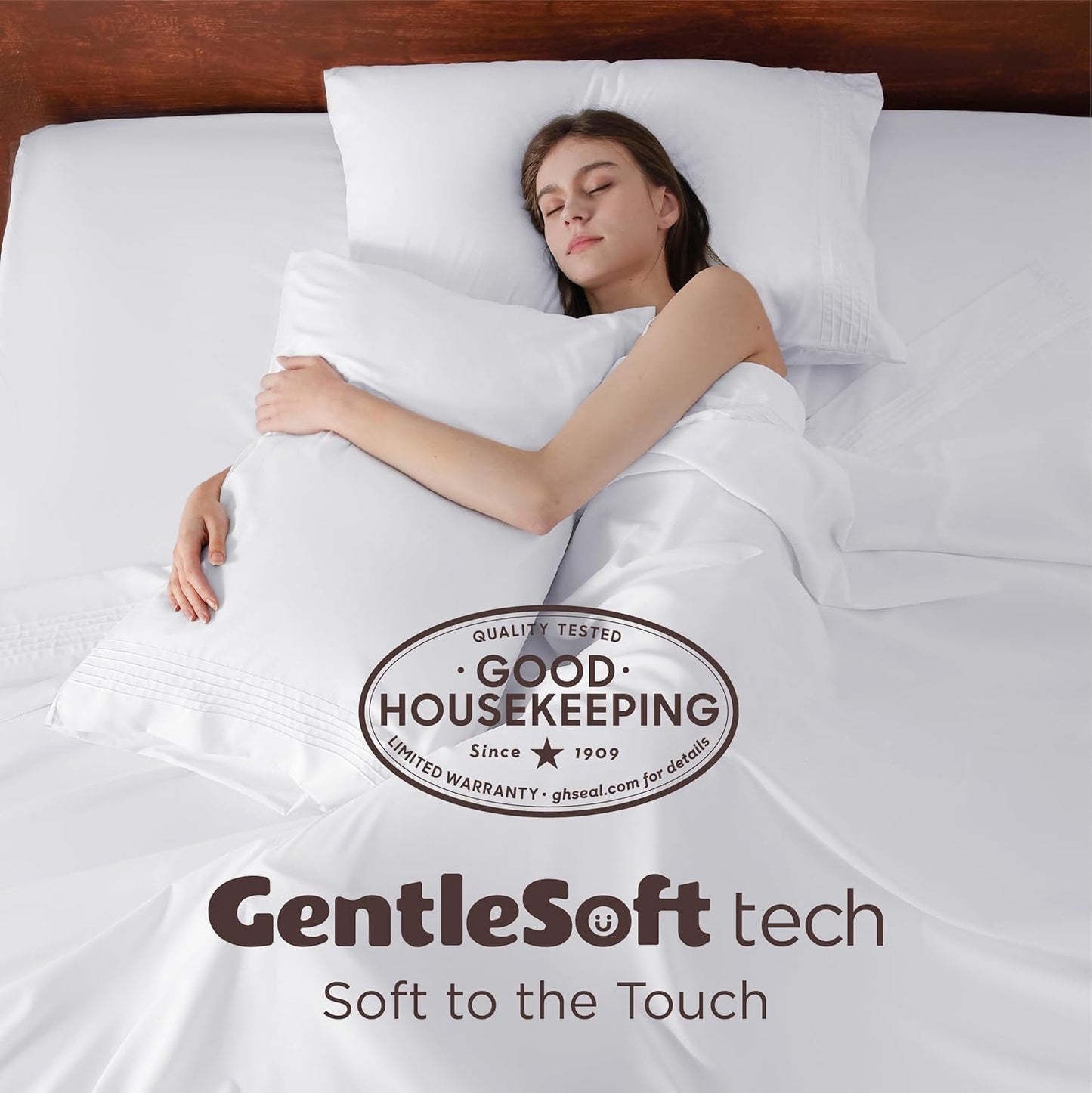 Bedsure Deep Pocket Queen Sheets Set - Fits Mattresses Up to 21 Inches Thick - 4 Piece GentleSoft Bed Sheets, Moisture Wicking, Soft & Cooling Bedsheet & Pillowcases, Easy & Secure Fit, White