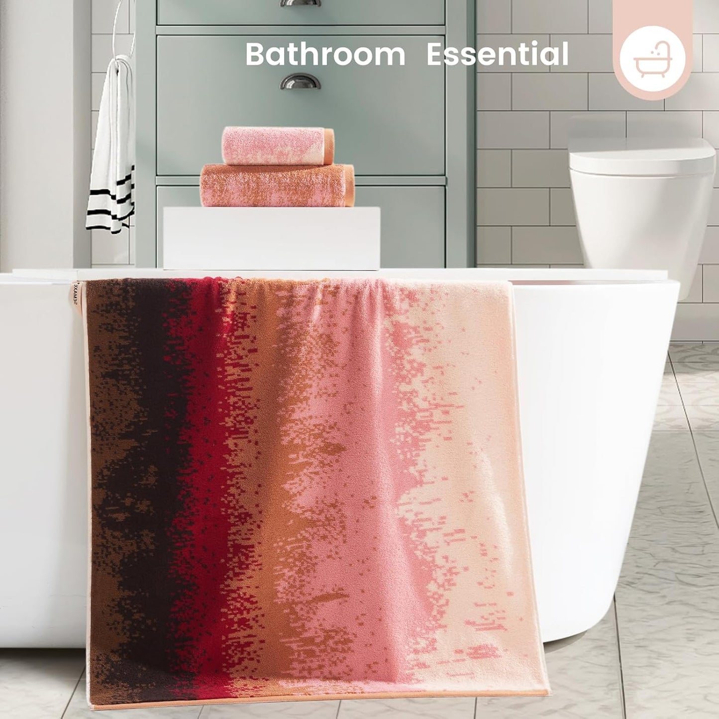 SEMAXE Bathroom Towel Set with Hanging Loop – 8-Piece Yarn Dyed Jacquard Cotton Towels, Oeko-TEX Certified, Soft & Absorbent, Gift-Ready for Bath, Spa, or Guest Use
