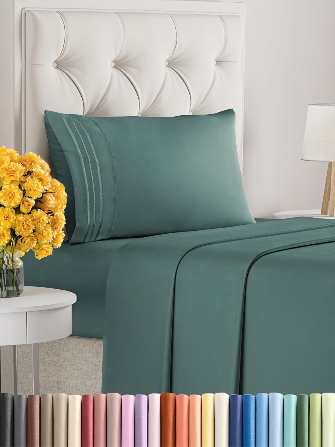Twin XL Size 3-Piece Sheet Set - Extra Soft, Breathable & Cooling - Hotel Luxury Durable Bed Sheets for Women & Men - Deep Pockets, Easy-Fit & Wrinkle-Free - Dusty Teal Oeko-Tex