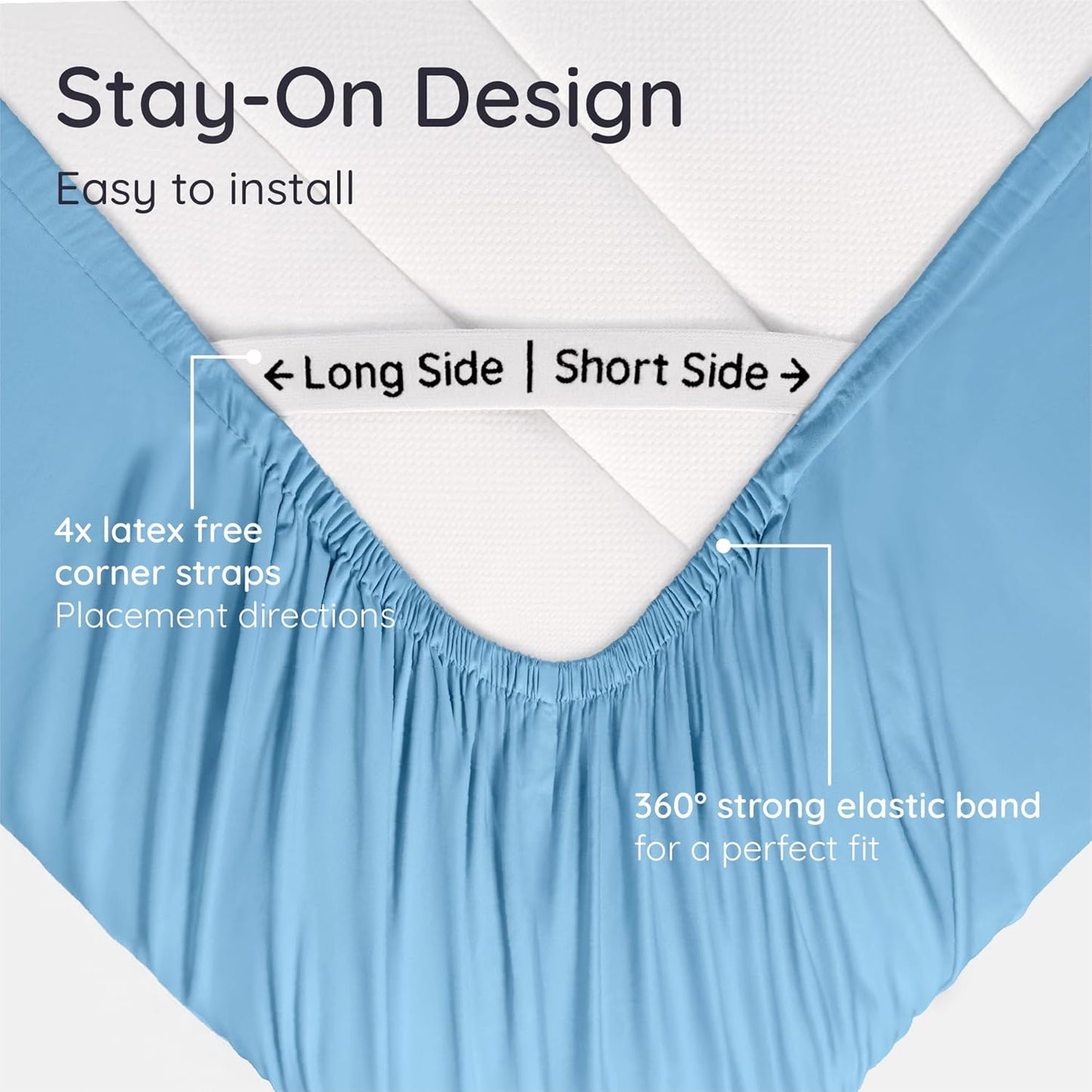 Bambaw 100% Viscose Derived from Bamboo Fitted Sheet Only, Cooling Fitted Sheet with Elastic Corner Straps, 15’’ Deep Pocket Full Size Fitted Sheets Only, Soft Full Bottom Sheets Only (Dream Blue)