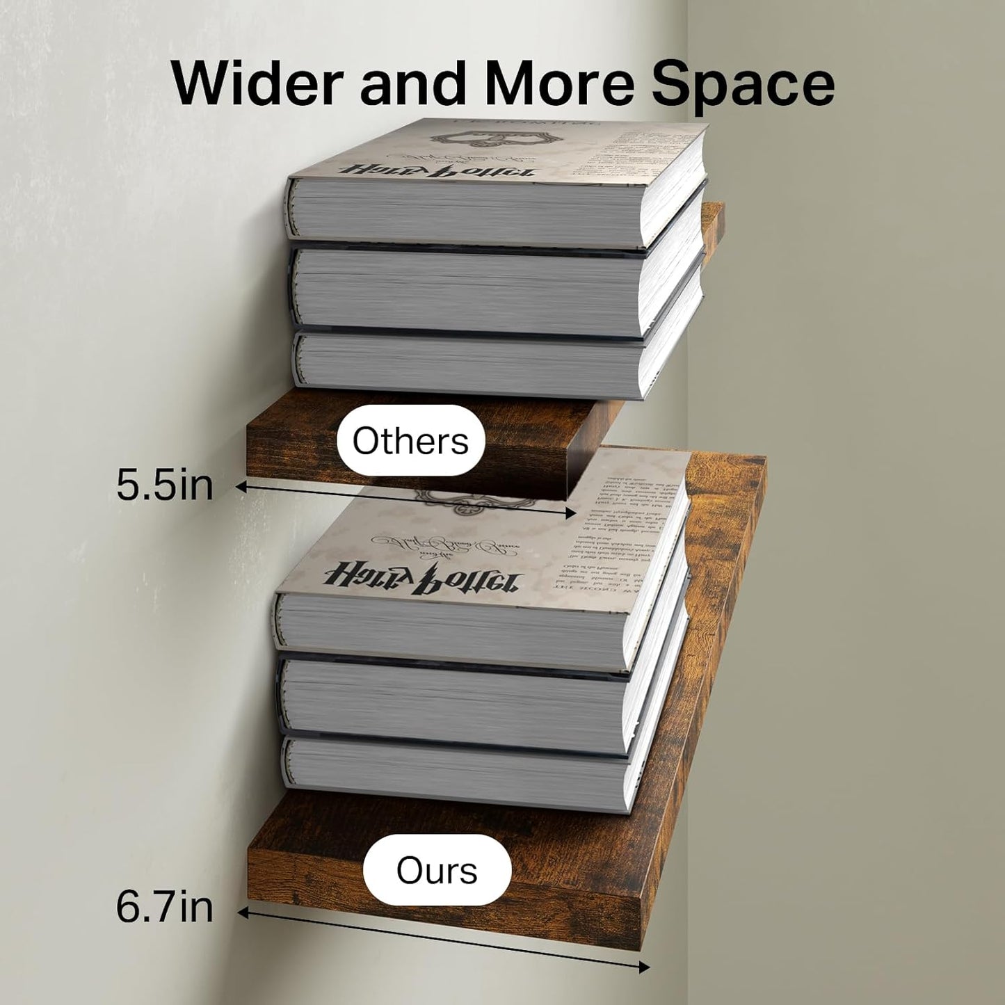 BAYKA Floating Shelves for Wall, 22.5 Inch Rustic Wood Wall Mounted Shelving for Bathroom, Bedroom, Living Room, Kitchen & Book, Hanging Display Decor Shelf with 22 lbs (Rustic Brown,Set of 3)