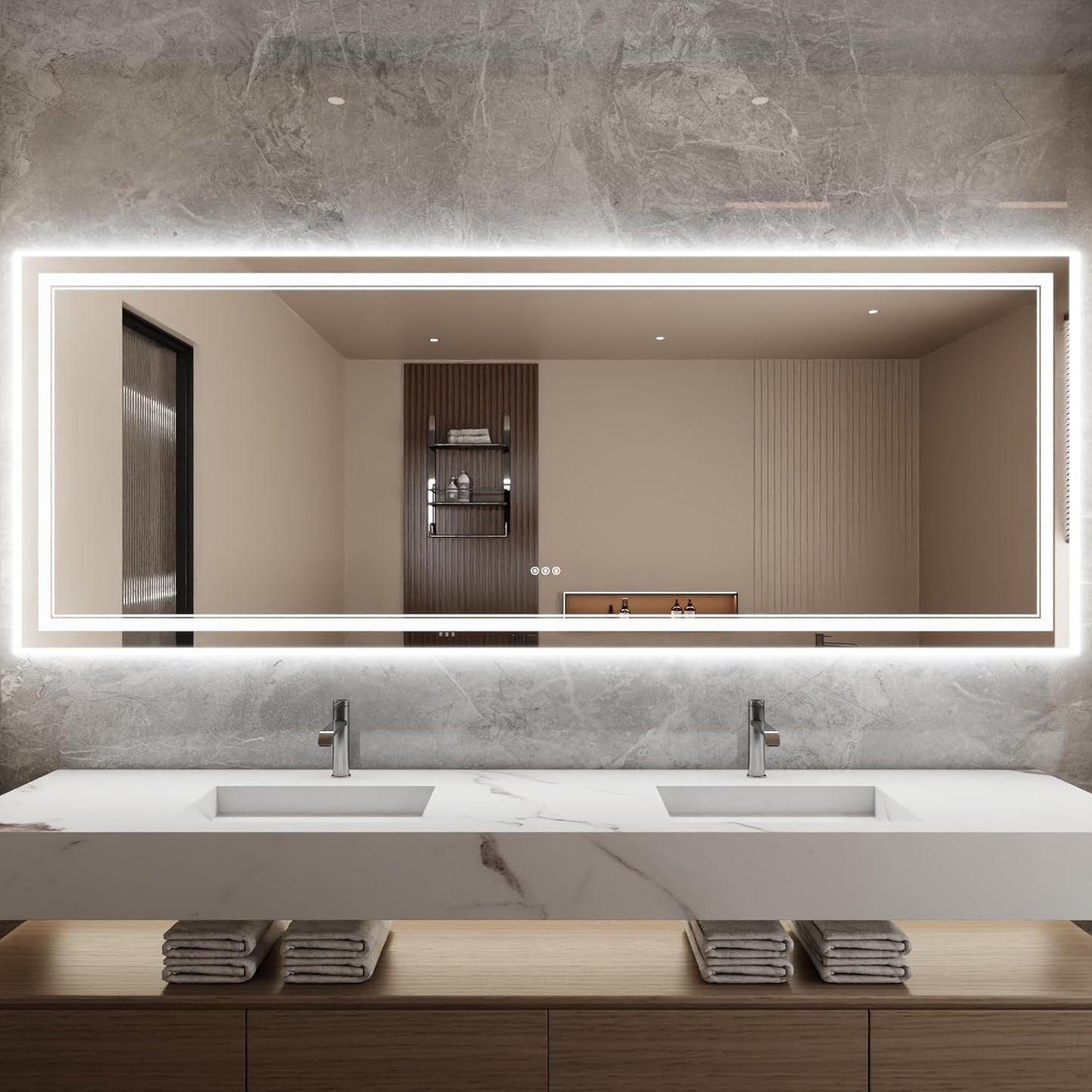 Bathroom Mirror with Lights 36"X96" with Front Light and Backlit, Tempered Glass, Wall Mount Horizontal/Vertical, Stepless Dimmable, 3 Colors, Anti Fog, Bathroom Memory LED Mirror